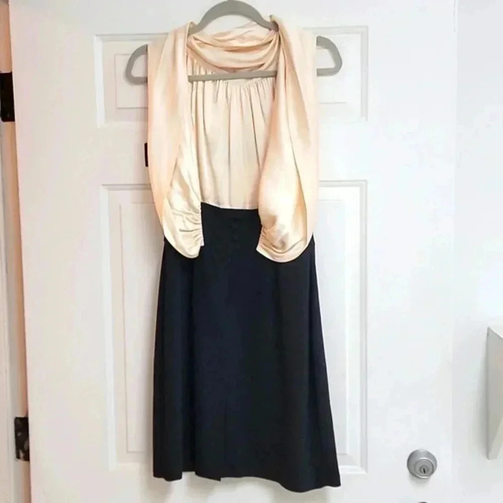 BCBG MAXAZRIA SILK BLACK AND BEIGE COCKTAIL DRESS - Picture 4 of 9